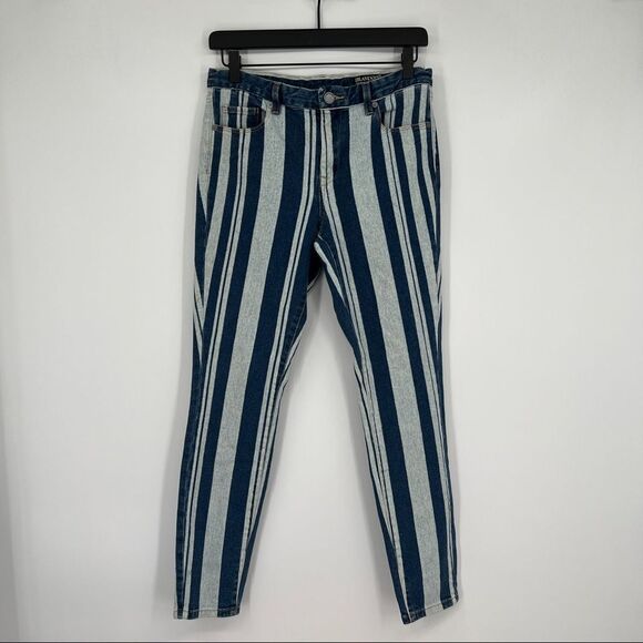 [Blank NYC] The Bond Mid-Rise Striped Colorblock Skinny Leg Denim Jeans - Picture 1 of 15